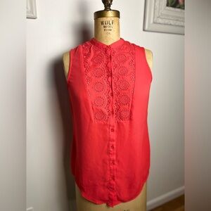Anthropologie women’s sleeveless hot pink eyelet button down blouse size 2